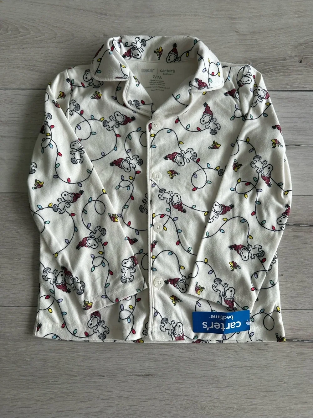 Carters Peanuts Snoopy Print Fleece Long Sleeve Loose Fit PJ Set White NWT